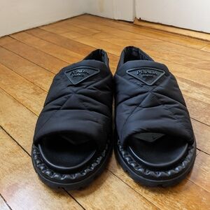 Prada Puffy Nylon Black Pool Slides
